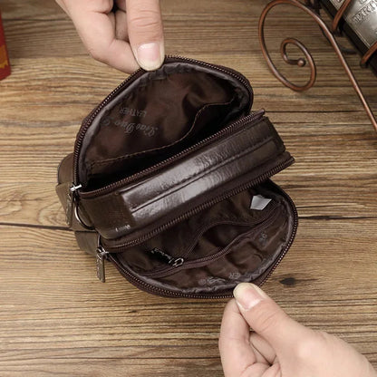 Men Genuine Leather Small Shoulder Messenger Fanny Bags Cross Body Tote Handbag Pocket High Quality Hip Bum Belt Waist Pack New