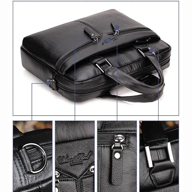 Men Genuine Leather Tote Handbag Messenger Briefcase Bag Designer Fashion Male Real Cowhide Business Cross Body Shoulder Bags