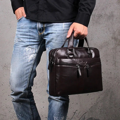 Men Genuine Leather Tote Handbag Messenger Briefcase Bag Designer Fashion Male Real Cowhide Business Cross Body Shoulder Bags
