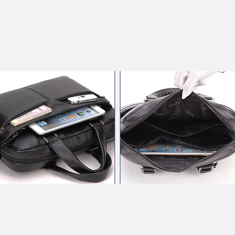 Men Genuine Leather Tote Handbag Messenger Briefcase Bag Designer Fashion Male Real Cowhide Business Cross Body Shoulder Bags