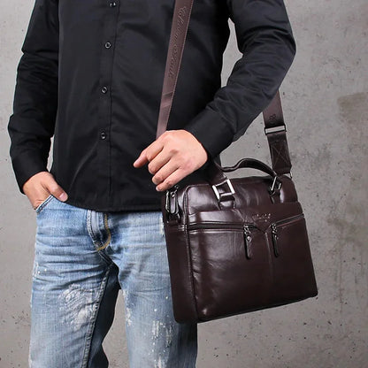 Men Genuine Leather Tote Handbag Messenger Briefcase Bag Designer Fashion Male Real Cowhide Business Cross Body Shoulder Bags