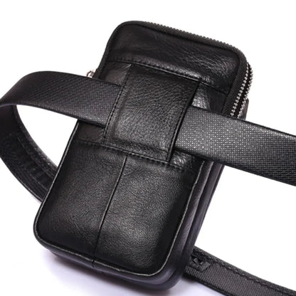 Men Genuine Leather Waist Pack Bag Double Zipper Wallet Cell/Mobile Phone Pocket Cigarette Case Coin Purse Male Fanny Money Bags
