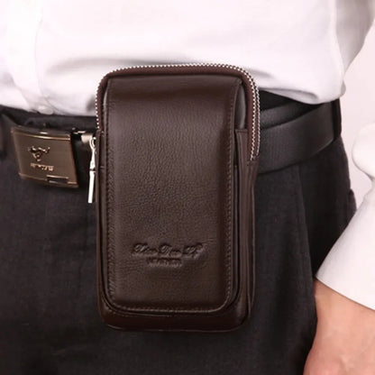 Men Genuine Leather Waist Pack Bag Double Zipper Wallet Cell/Mobile Phone Pocket Cigarette Case Coin Purse Male Fanny Money Bags