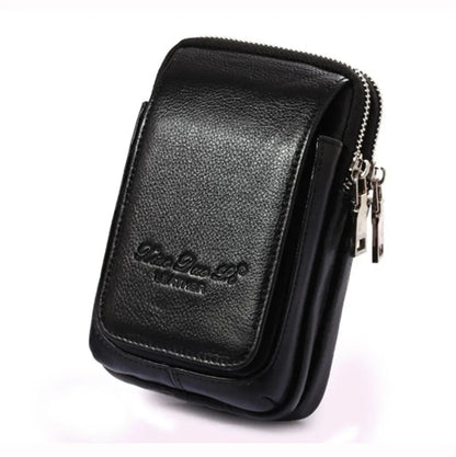 Men Genuine Leather Waist Pack Bag Double Zipper Wallet Cell/Mobile Phone Pocket Cigarette Case Coin Purse Male Fanny Money Bags