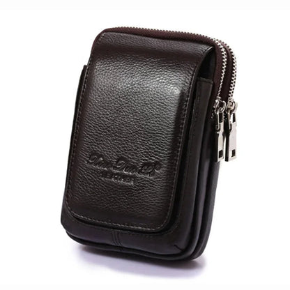 Men Genuine Leather Waist Pack Bag Double Zipper Wallet Cell/Mobile Phone Pocket Cigarette Case Coin Purse Male Fanny Money Bags