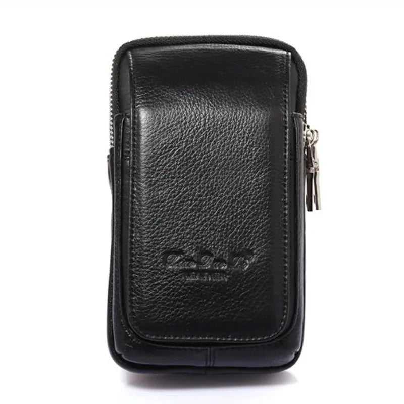 Men Genuine Leather Waist Pack Bag Double Zipper Wallet Cell/Mobile Phone Pocket Cigarette Case Coin Purse Male Fanny Money Bags