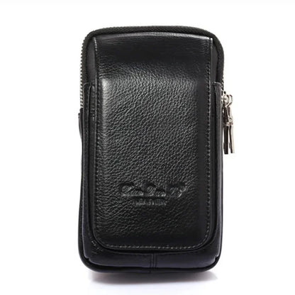 Men Genuine Leather Waist Pack Bag Double Zipper Wallet Cell/Mobile Phone Pocket Cigarette Case Coin Purse Male Fanny Money Bags