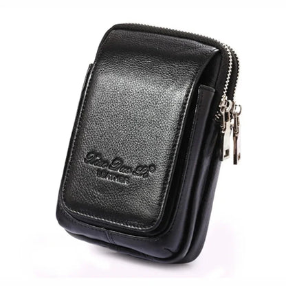 Men Genuine Leather Waist Pack Bag Double Zipper Wallet Cell/Mobile Phone Pocket Cigarette Case Coin Purse Male Fanny Money Bags