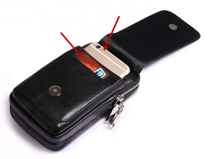 Men Genuine Leather Waist Pack Bag Double Zipper Wallet Cell/Mobile Phone Pocket Cigarette Case Coin Purse Male Fanny Money Bags