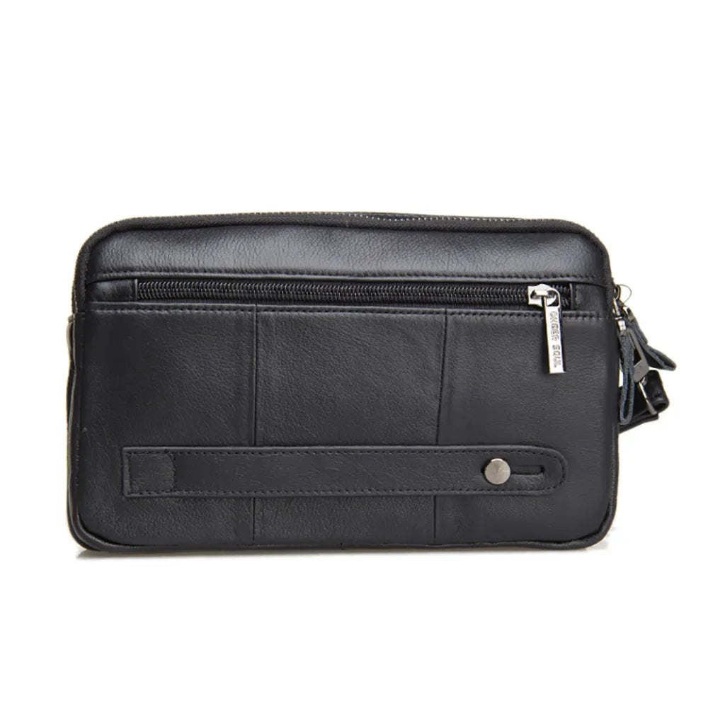 Men Genuine Natural Leather Clutch Wrist Hand Bag Business Wallet Mobile Phone Case Cash Pocket Purse New Male Money Handy Bags