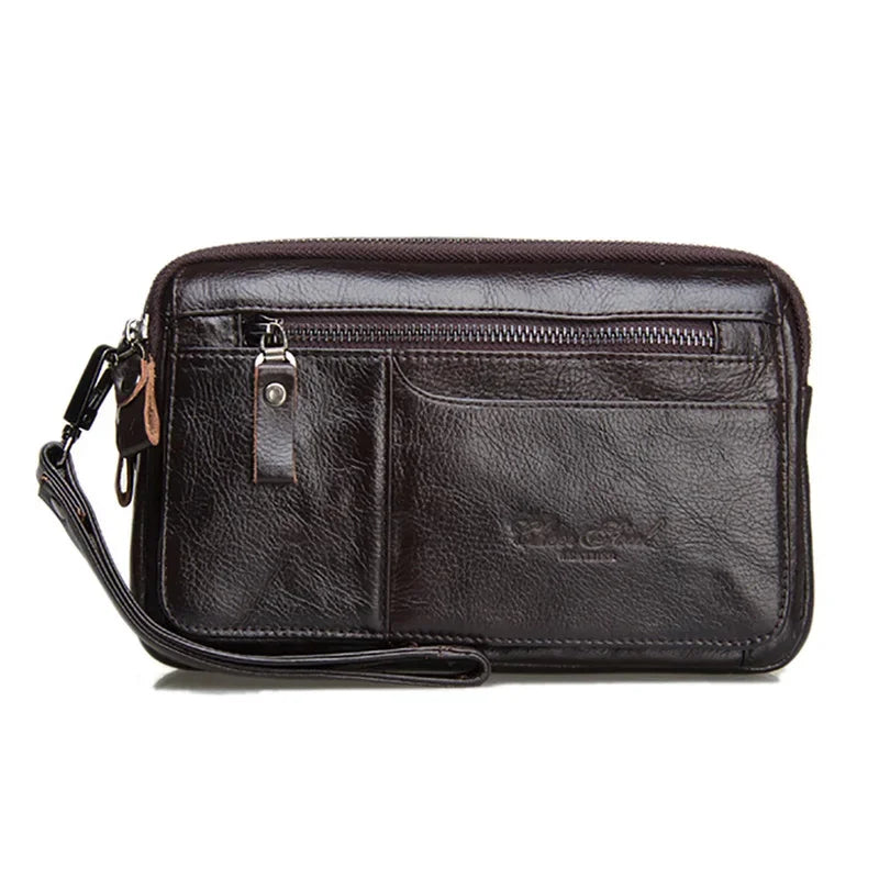 Men Genuine Natural Leather Clutch Wrist Hand Bag Business Wallet Mobile Phone Case Cash Pocket Purse New Male Money Handy Bags