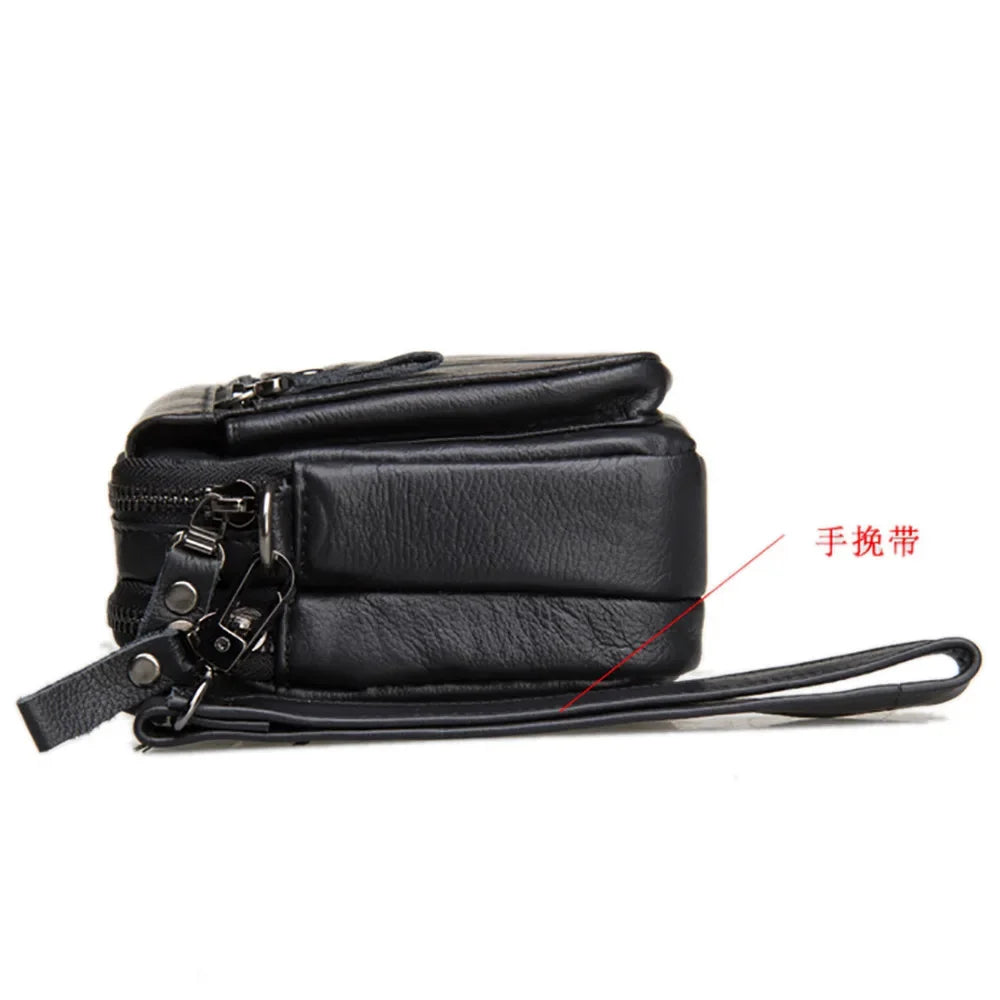 Men Genuine Natural Leather Clutch Wrist Hand Bag Business Wallet Mobile Phone Case Cash Pocket Purse New Male Money Handy Bags