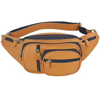 Men Genuine Waist Packs Male Casual Travel Motorcycle Chest s Men's Sling Shoulder Cowhide Leather Fanny Pack Bag