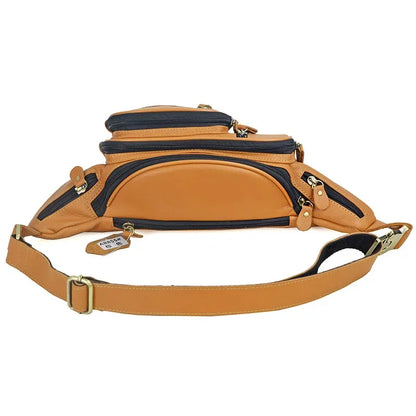 Men Genuine Waist Packs Male Casual Travel Motorcycle Chest s Men's Sling Shoulder Cowhide Leather Fanny Pack Bag