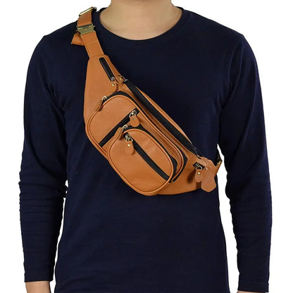 Men Genuine Waist Packs Male Casual Travel Motorcycle Chest s Men's Sling Shoulder Cowhide Leather Fanny Pack Bag
