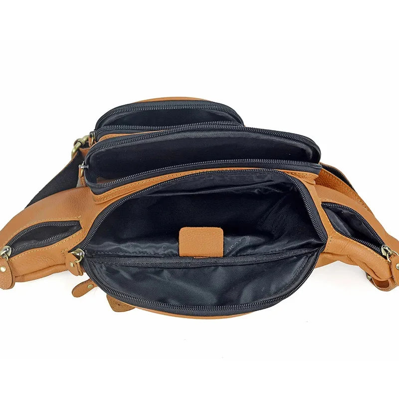 Men Genuine Waist Packs Male Casual Travel Motorcycle Chest s Men's Sling Shoulder Cowhide Leather Fanny Pack Bag