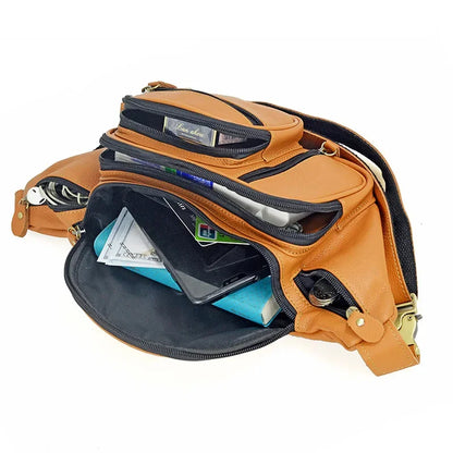 Men Genuine Waist Packs Male Casual Travel Motorcycle Chest s Men's Sling Shoulder Cowhide Leather Fanny Pack Bag