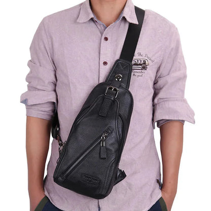 Men High Quality Genuine Leather Cowhide Fashion Chest Sling Back Pack Riding Cross Body Messenger Single Shoulder Bag