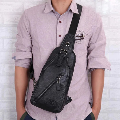 Men High Quality Genuine Leather Cowhide Fashion Chest Sling Back Pack Riding Cross Body Messenger Single Shoulder Bag