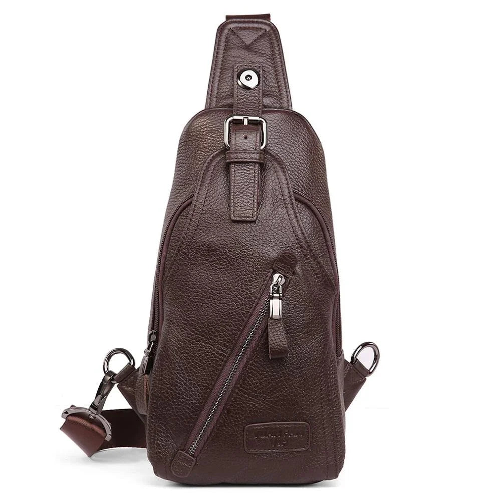 Men High Quality Genuine Leather Cowhide Fashion Chest Sling Back Pack Riding Cross Body Messenger Single Shoulder Bag