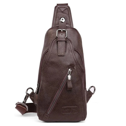 Men High Quality Genuine Leather Cowhide Fashion Chest Sling Back Pack Riding Cross Body Messenger Single Shoulder Bag