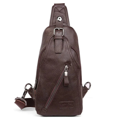 Men High Quality Genuine Leather Cowhide Fashion Chest Sling Back Pack Riding Cross Body Messenger Single Shoulder Bag
