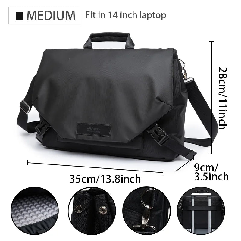 Men Large Capacity Crossbody Bag Waterproof Multi-function Messenger Bag Black Unisex Traveling Business Sling Bag