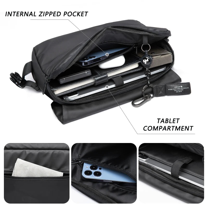 Men Large Capacity Crossbody Bag Waterproof Multi-function Messenger Bag Black Unisex Traveling Business Sling Bag