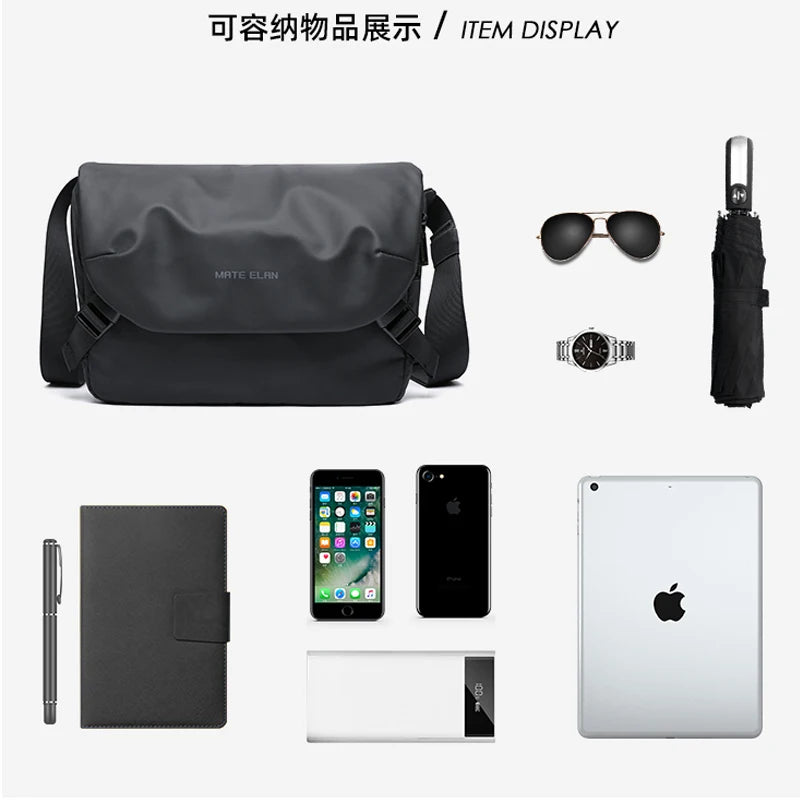 Men Large Capacity Crossbody Bag Waterproof Multi-function Messenger Bag Black Unisex Traveling Business Sling Bag