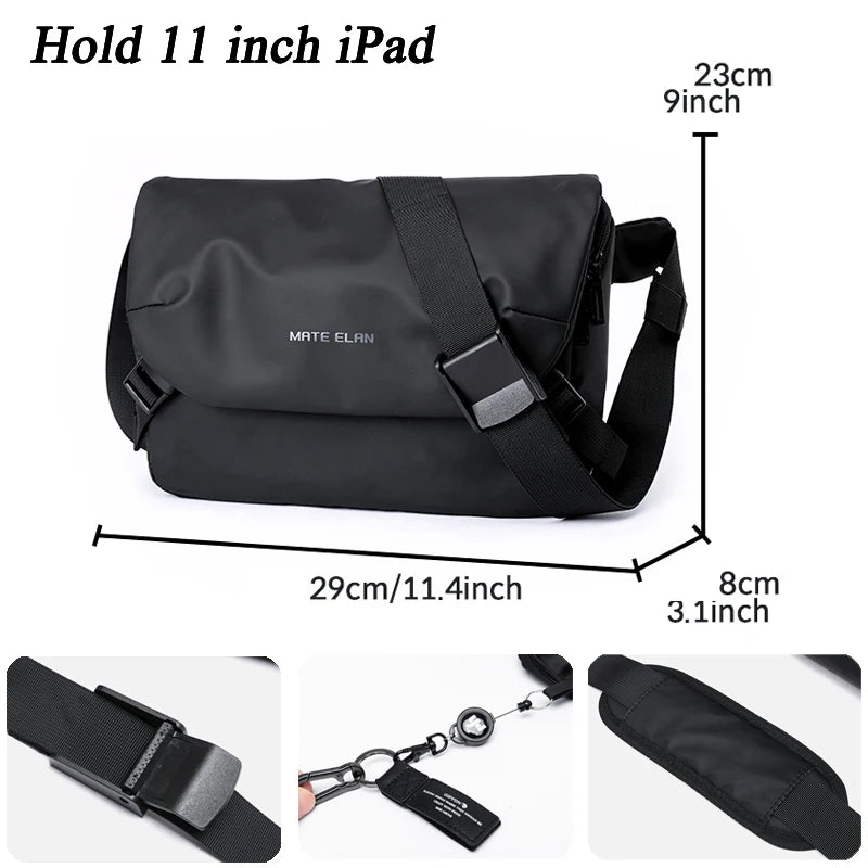 Men Large Capacity Crossbody Bag Waterproof Multi-function Messenger Bag Black Unisex Traveling Business Sling Bag