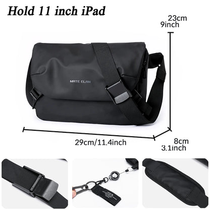 Men Large Capacity Crossbody Bag Waterproof Multi-function Messenger Bag Black Unisex Traveling Business Sling Bag