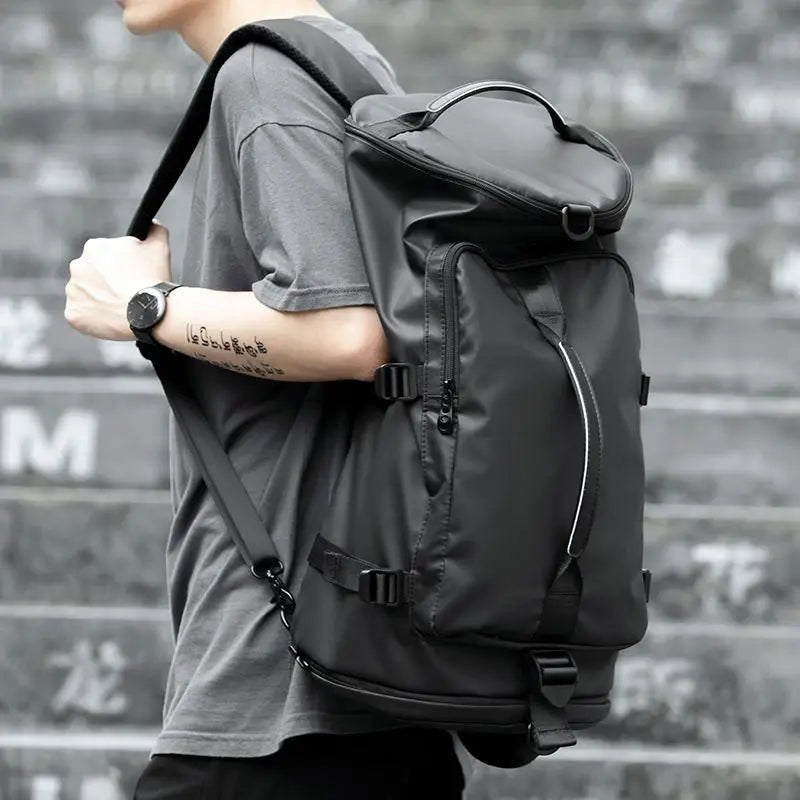Men Leather Bucket Backpack Multifunctional Travel Bag Large Capacity Luggage Male Backpacks Travel Shoulder Bags