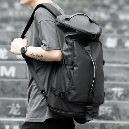 Men Leather Bucket Backpack Multifunctional Travel Bag Large Capacity Luggage Male Backpacks Travel Shoulder Bags