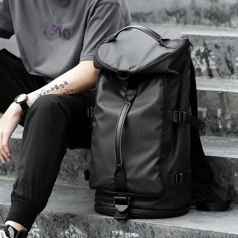 Men Leather Bucket Backpack Multifunctional Travel Bag Large Capacity Luggage Male Backpacks Travel Shoulder Bags
