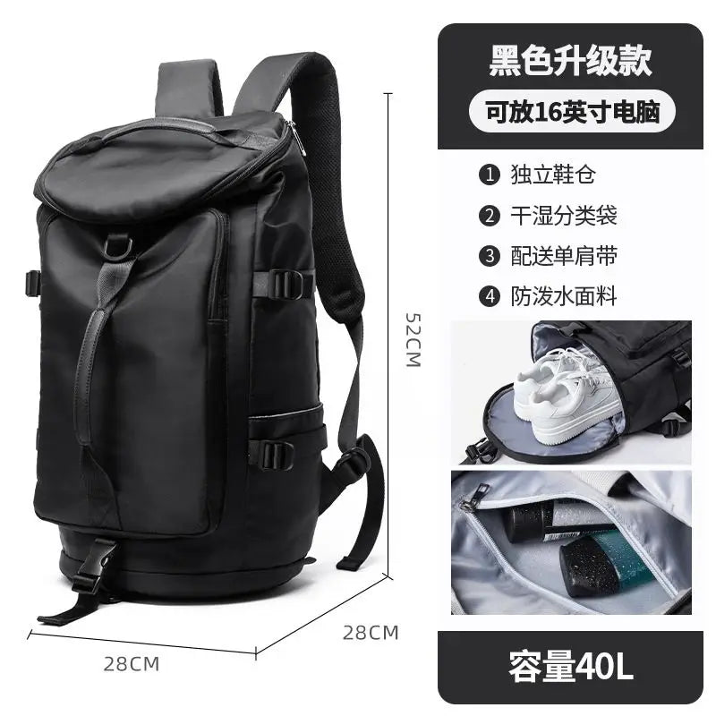 Men Leather Bucket Backpack Multifunctional Travel Bag Large Capacity Luggage Male Backpacks Travel Shoulder Bags