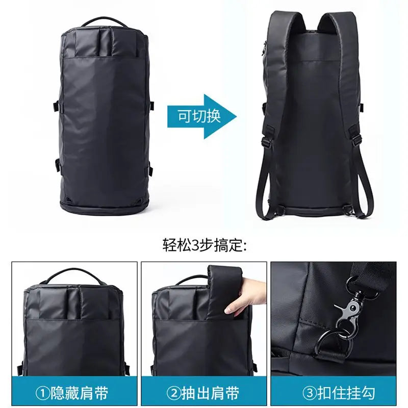 Men Leather Bucket Backpack Multifunctional Travel Bag Large Capacity Luggage Male Backpacks Travel Shoulder Bags