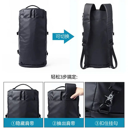 Men Leather Bucket Backpack Multifunctional Travel Bag Large Capacity Luggage Male Backpacks Travel Shoulder Bags