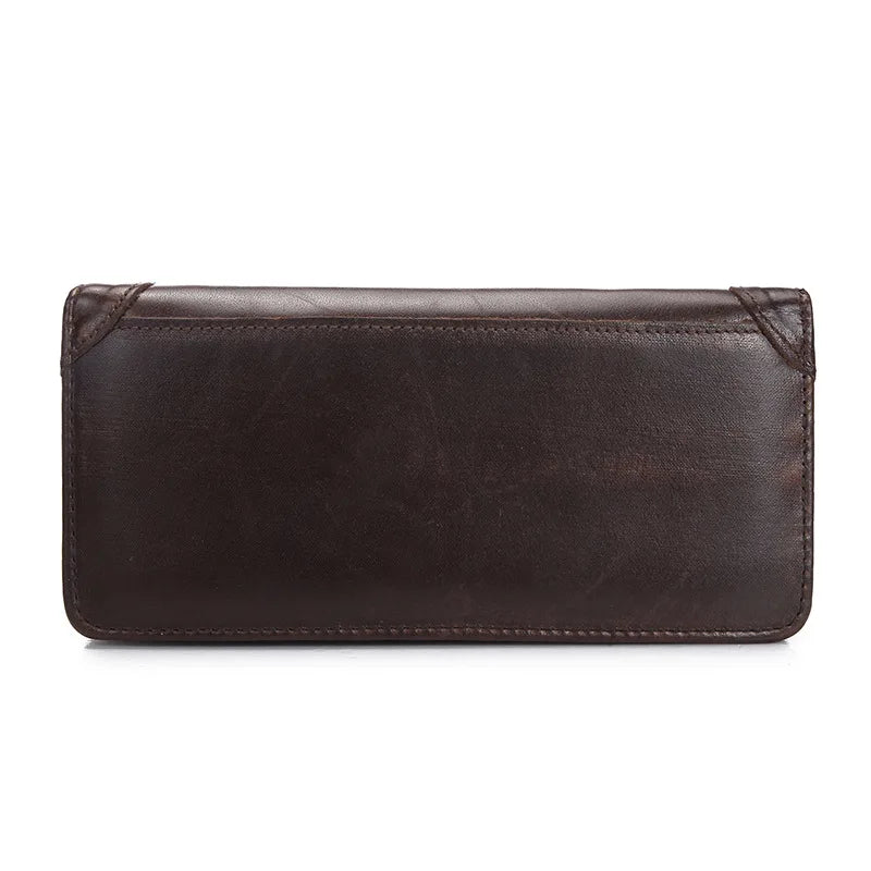 Men Long Wallet Bifold Purse Genuine Leather ID Card Holder Clutch Bags Retro Real Cowhide Male Cash Coin Purses Pocket Wallets