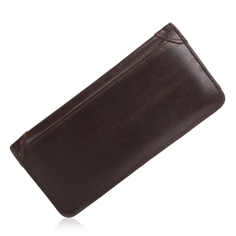 Men Long Wallet Bifold Purse Genuine Leather ID Card Holder Clutch Bags Retro Real Cowhide Male Cash Coin Purses Pocket Wallets