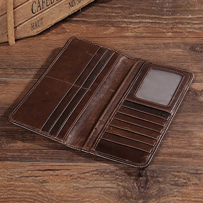 Men Long Wallet Bifold Purse Genuine Leather ID Card Holder Clutch Bags Retro Real Cowhide Male Cash Coin Purses Pocket Wallets