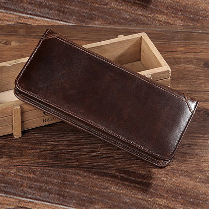 Men Long Wallet Bifold Purse Genuine Leather ID Card Holder Clutch Bags Retro Real Cowhide Male Cash Coin Purses Pocket Wallets