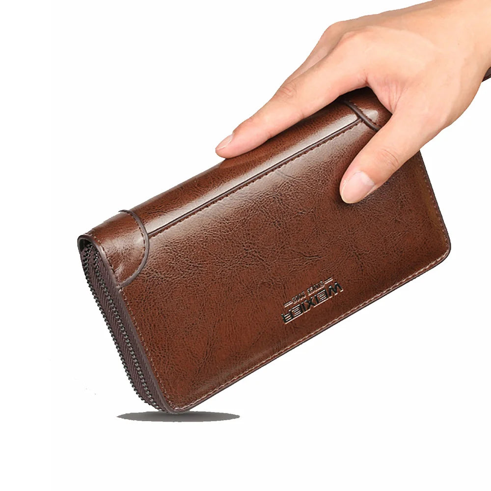 Men Long Wallet Purse Clutch Wrist Bag Mobile Cell Phone Case Business Retro Male PU Leather Cigarette Money Bag Handy Purses