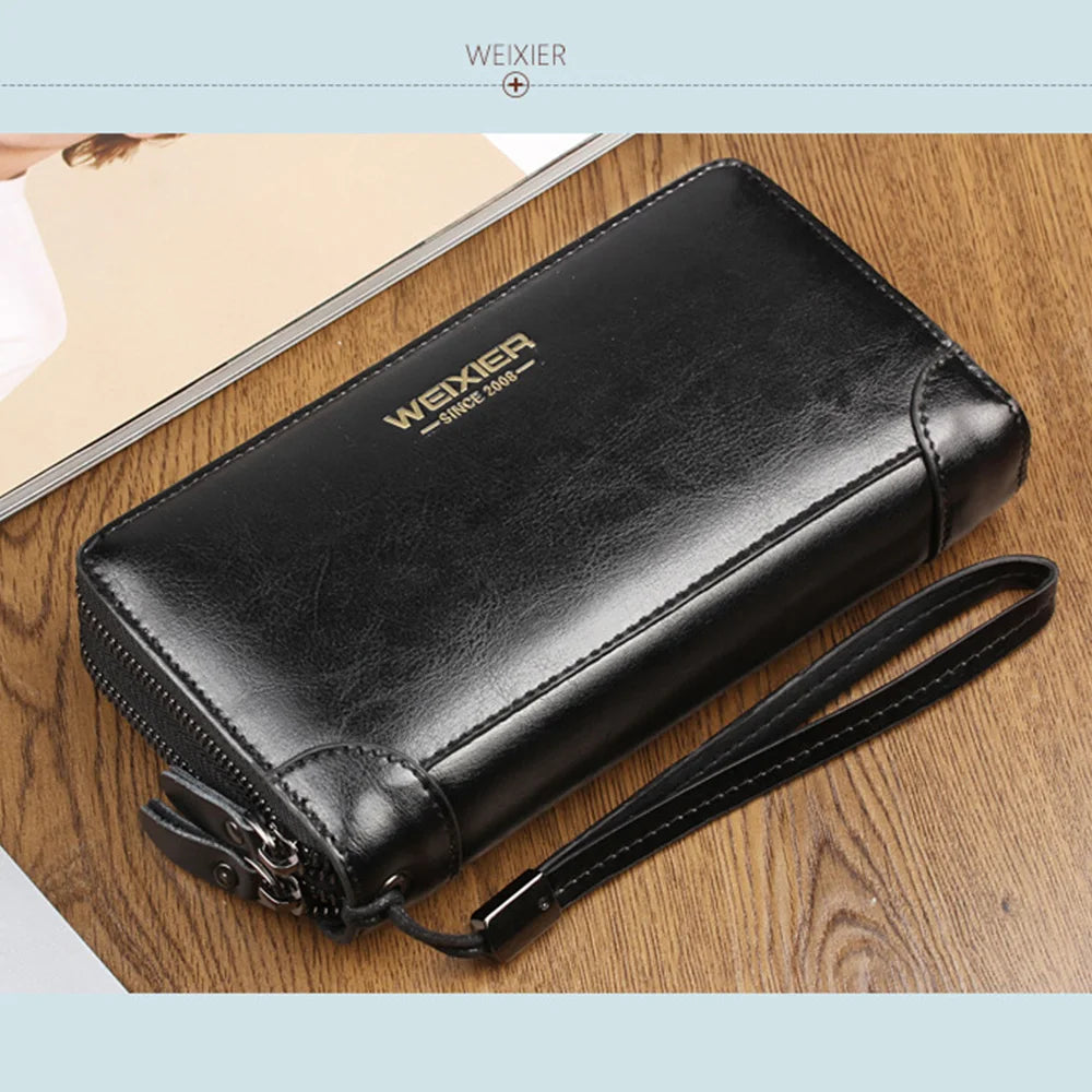 Men Long Wallet Purse Clutch Wrist Bag Mobile Cell Phone Case Business Retro Male PU Leather Cigarette Money Bag Handy Purses