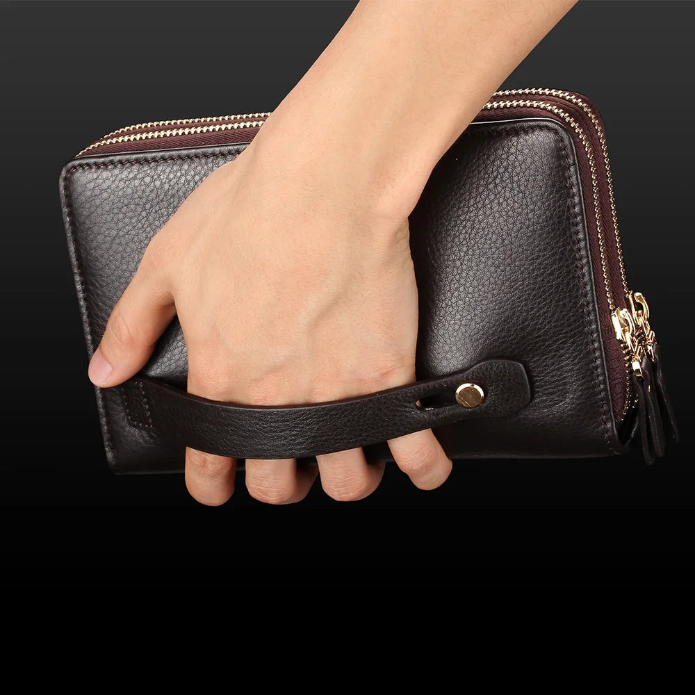 Men Long Wallet Purse Clutch Wrist Bag Mobile Cell Phone Cigarette Case Business Retro Male PU Leather Money Bag Handy Purses