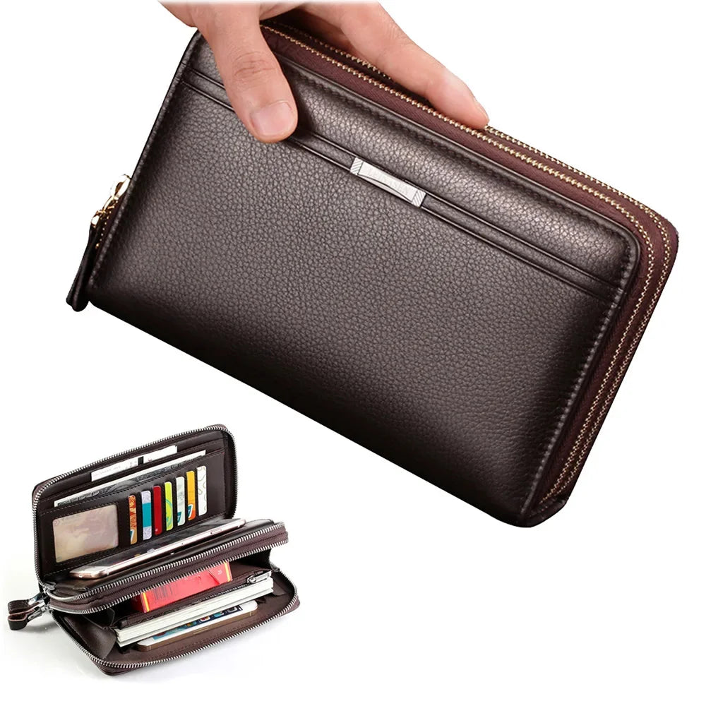 Men Long Wallet Purse Clutch Wrist Mobile Cell Phone Case Business Rtro Male PU Leather Cigarette Handy Money Bag Purses