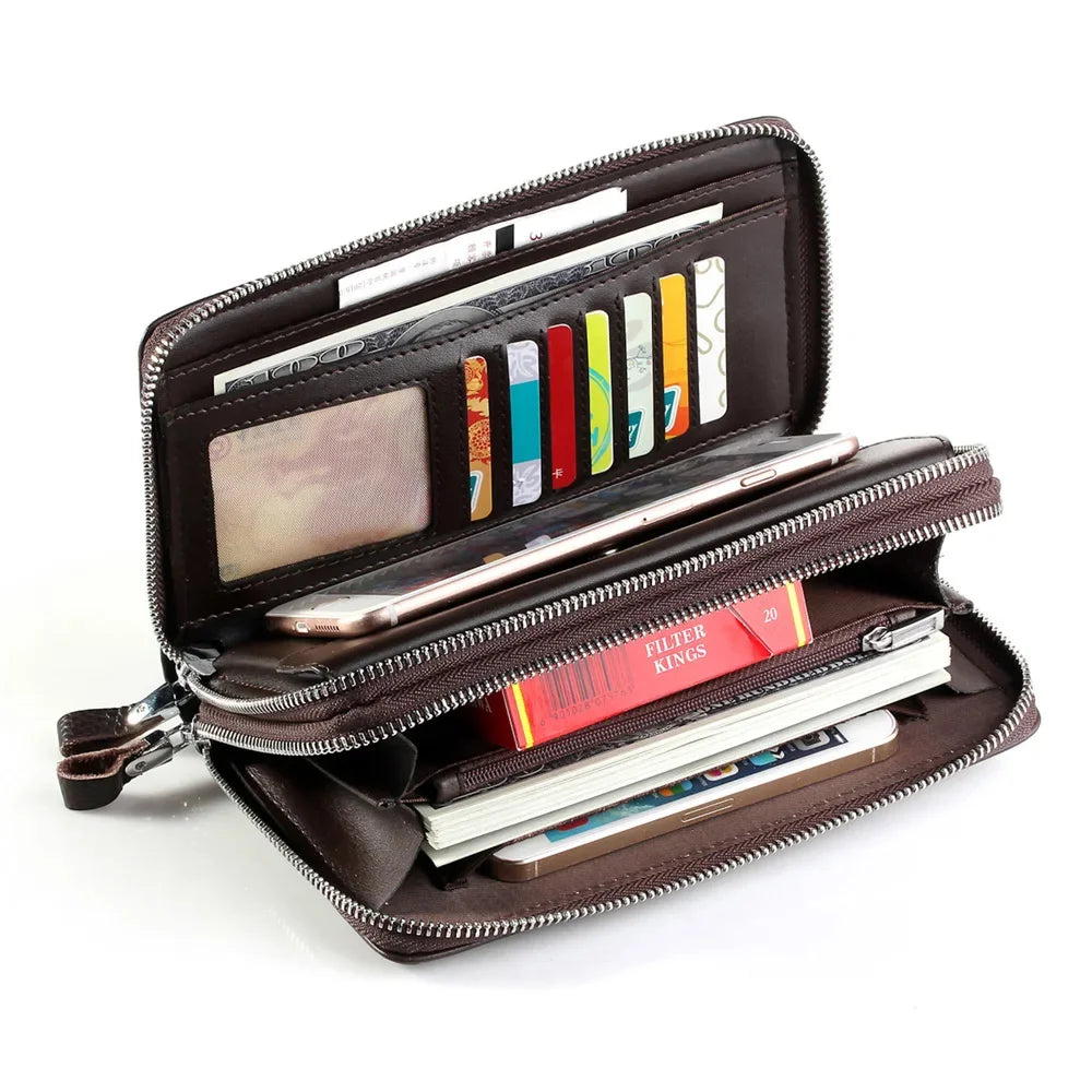 Men Long Wallet Purse Clutch Wrist Mobile Cell Phone Case Business Rtro Male PU Leather Cigarette Handy Money Bag Purses