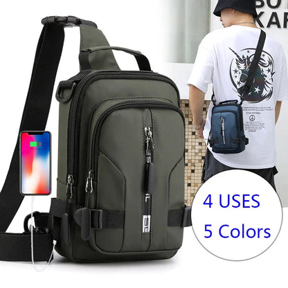 Men Mini Backpack Sling Cross Body Shoulder Rucksack with USB Charging Port Travel Nylon Male Side Messenger Chest Bag Pack