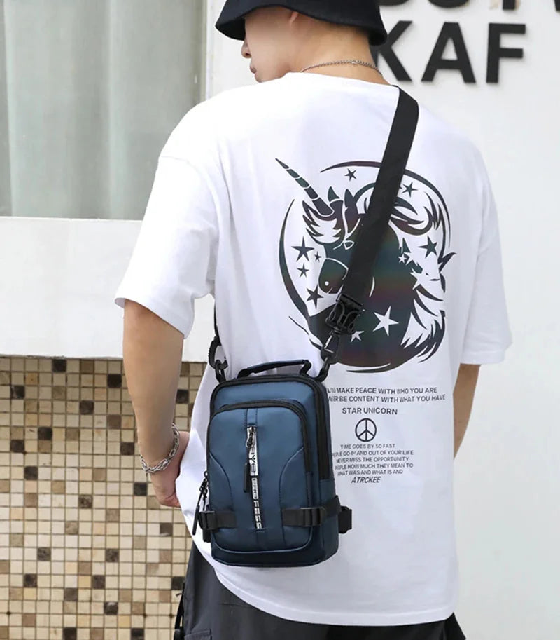 Men Mini Backpack Sling Cross Body Shoulder Rucksack with USB Charging Port Travel Nylon Male Side Messenger Chest Bag Pack