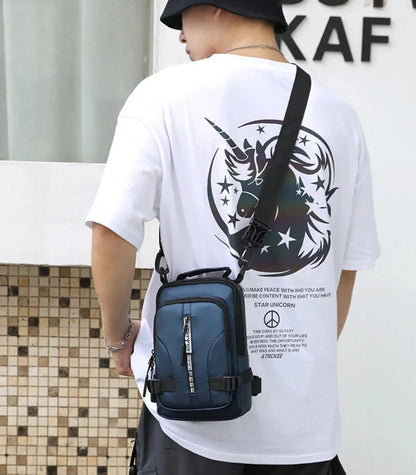 Men Mini Backpack Sling Cross Body Shoulder Rucksack with USB Charging Port Travel Nylon Male Side Messenger Chest Bag Pack