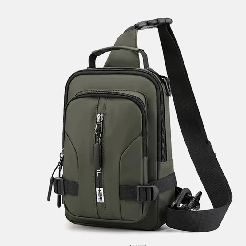 Men Mini Backpack Sling Cross Body Shoulder Rucksack with USB Charging Port Travel Nylon Male Side Messenger Chest Bag Pack